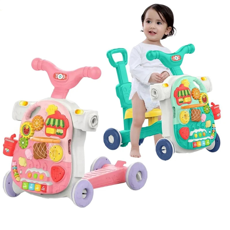 Sit-to-Stand multi-function baby activity walker supplies & products learn walk 5 in 1 hand-powered rocking car infant stroller