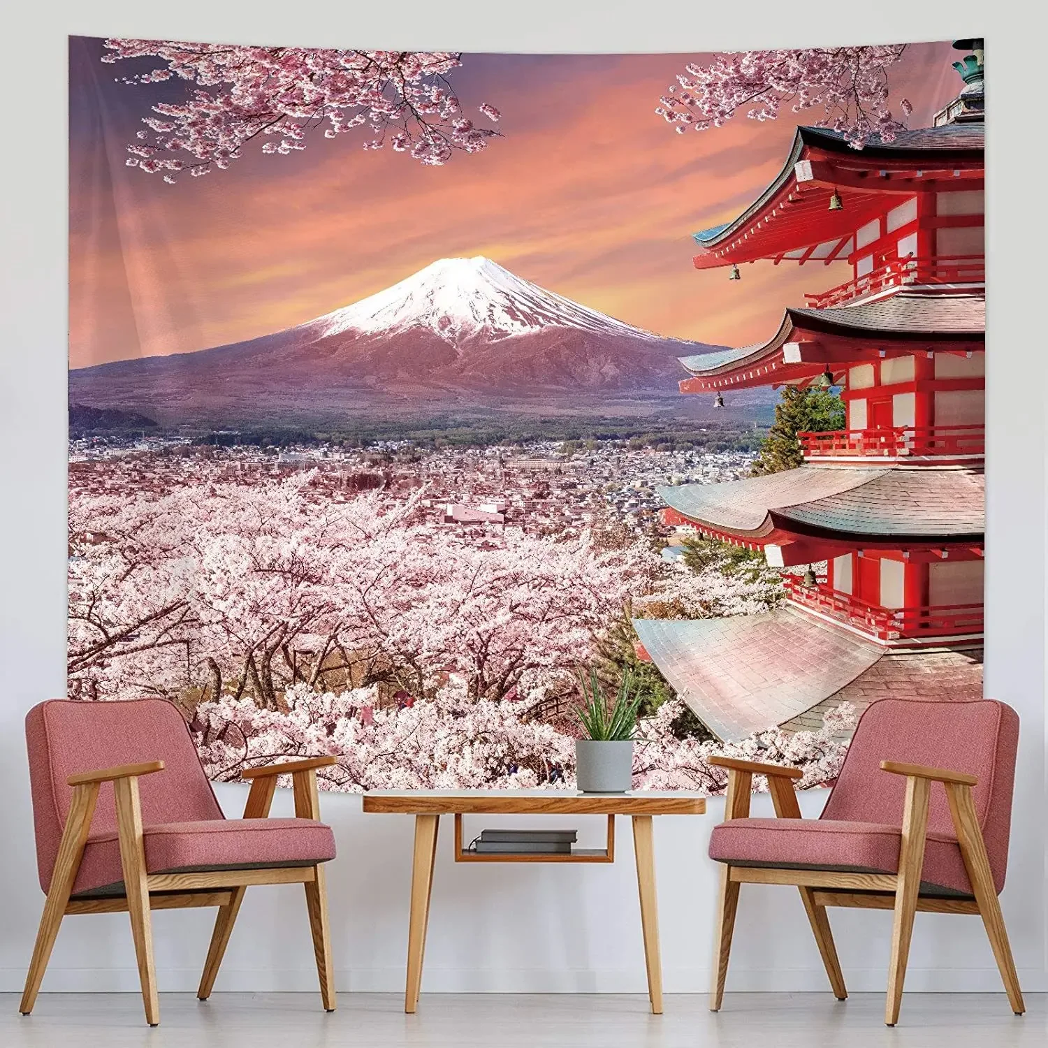 

Japanese Tapestry Backdrop Wall Hanging Asian Fuji Mountain Photo Banner Background Japan Pagoda Wall Art