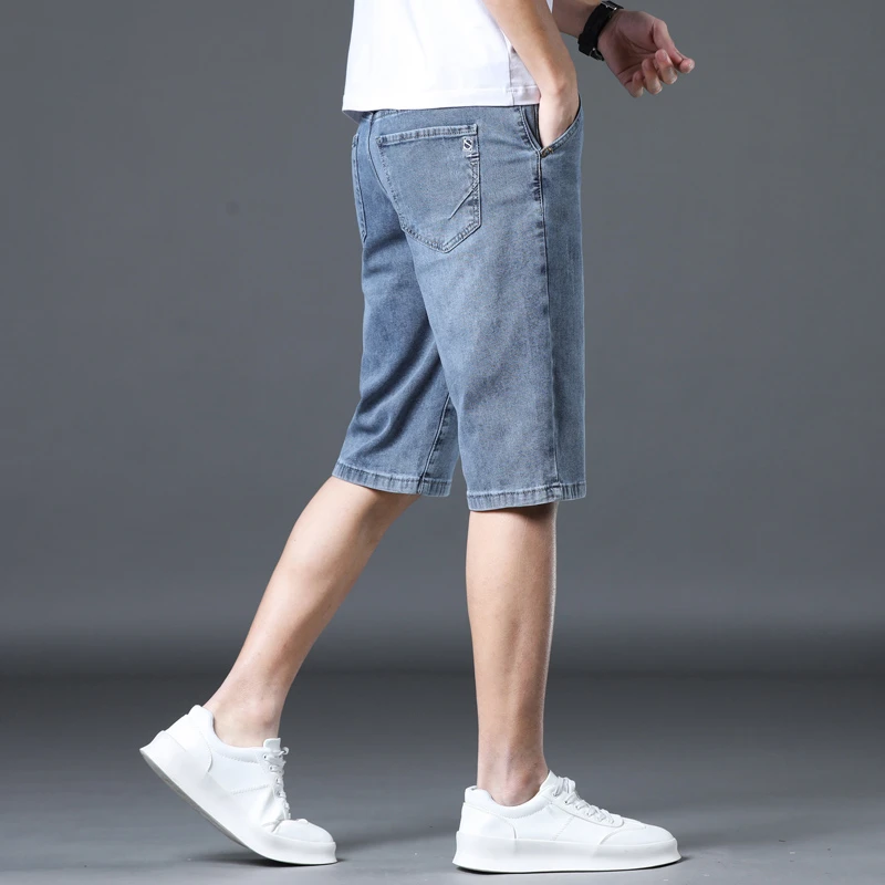 2024 New Denim Shorts for Men's Summer Thin Style New Loose Straight knee length pants Youth Elastic short  jeans for men
