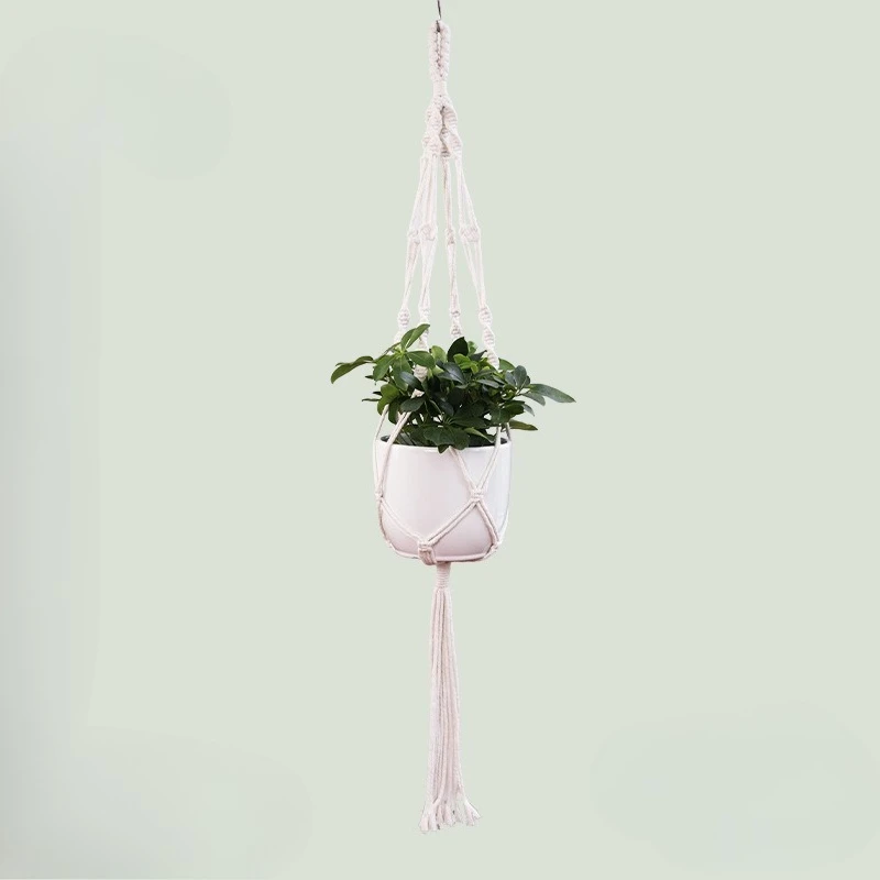 Gardening Green Plant Hanging Basket Cotton Rope Hanger Flower Pot Handmade Macrame Pot Pocket Wall Boho Courtyard Home Decor