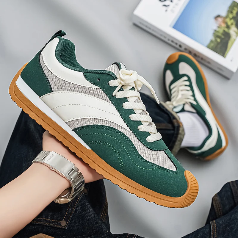 New Men Retro Color Matching German Training Shoes, Breathable Soft Bottom Lightweight Casual Sports Footwear