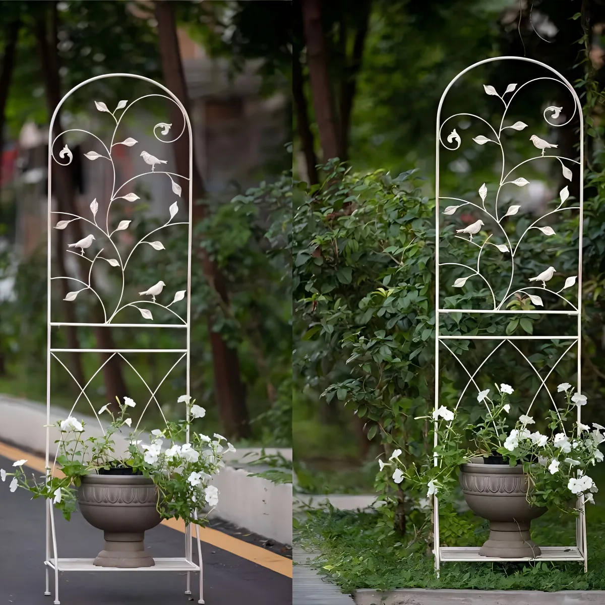 Clematis rose climbing vine shelf garden fence flower stand outdoor courtyard wrought iron fence flower branch pot shelf