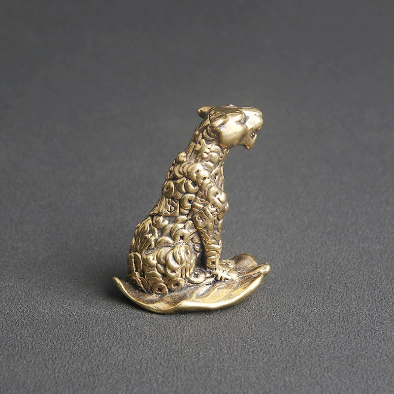 Pure Brass Money Leopard Desktop Ornament, Get Rich Overnight Creative Sculpture Craft, Tea Pet Decoration, Old Bronze Wa