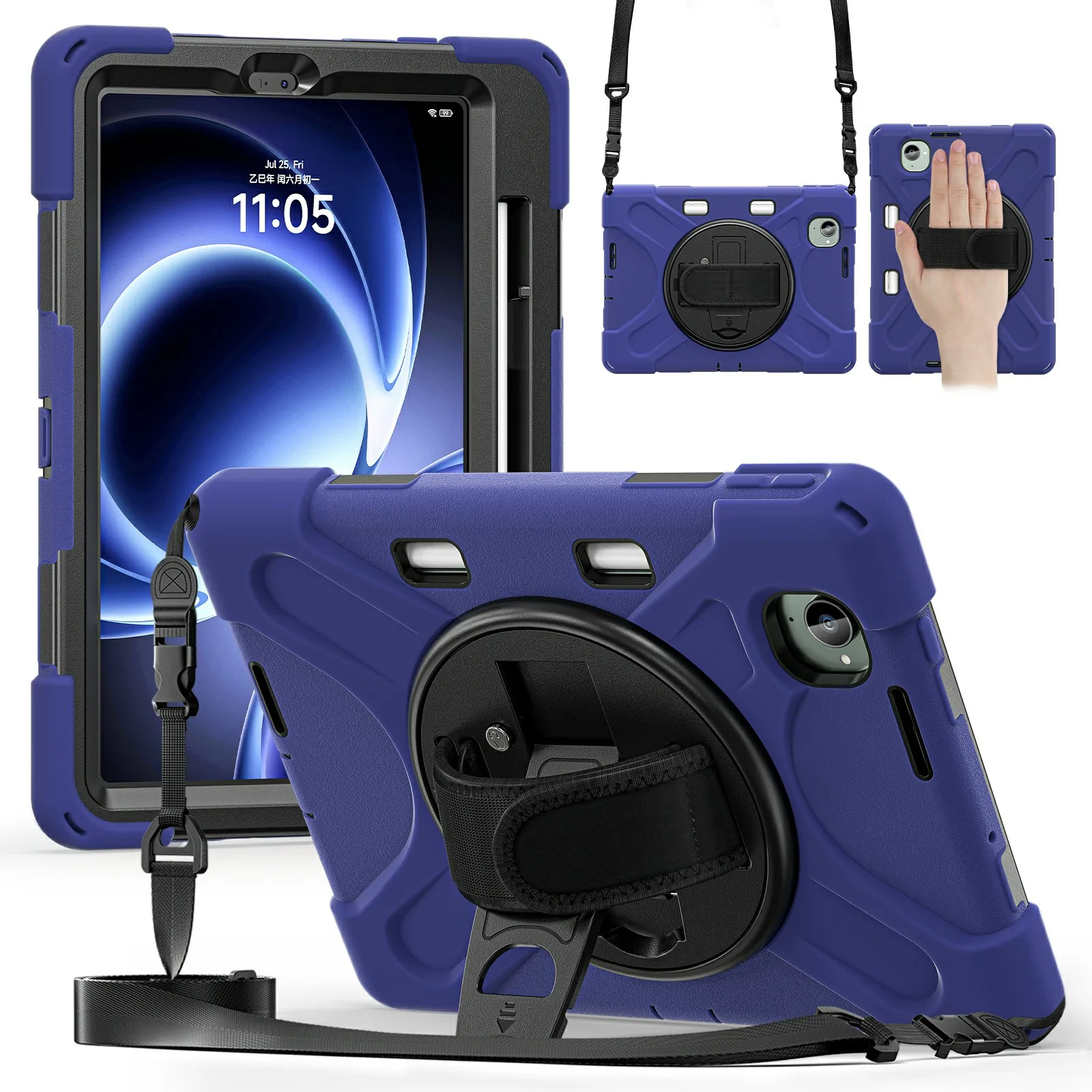 

For Xiaomi Redmi K Pad Kickstand Case TPU PC Silicone Tablet Cover with Shoulder Strap - Navy Blue