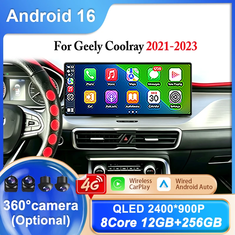 12.3 Inch Android 16 For Geely Coolray 2021-2023 Car Radio Wireless Carplay Android Auto Radio Car Multimedia Player GPS WIFI