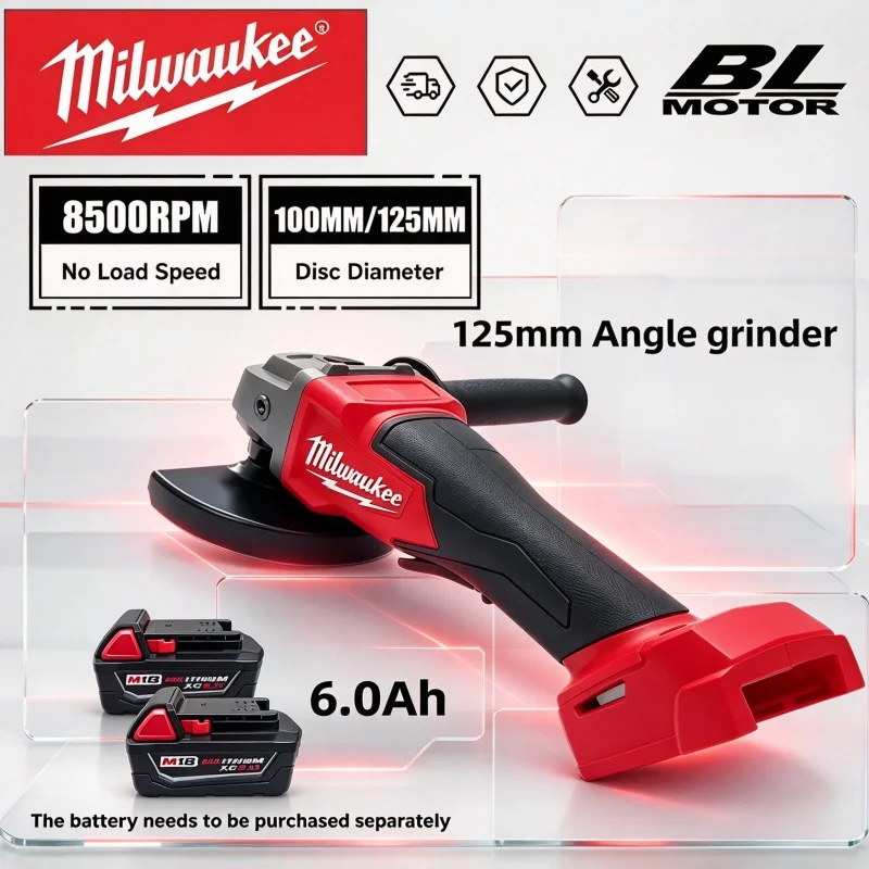 2026New Authentic Milwaukee Angle Grinder 125mm brushless polishing cutter Lockless paddle switch electric Cordless Power Tools.