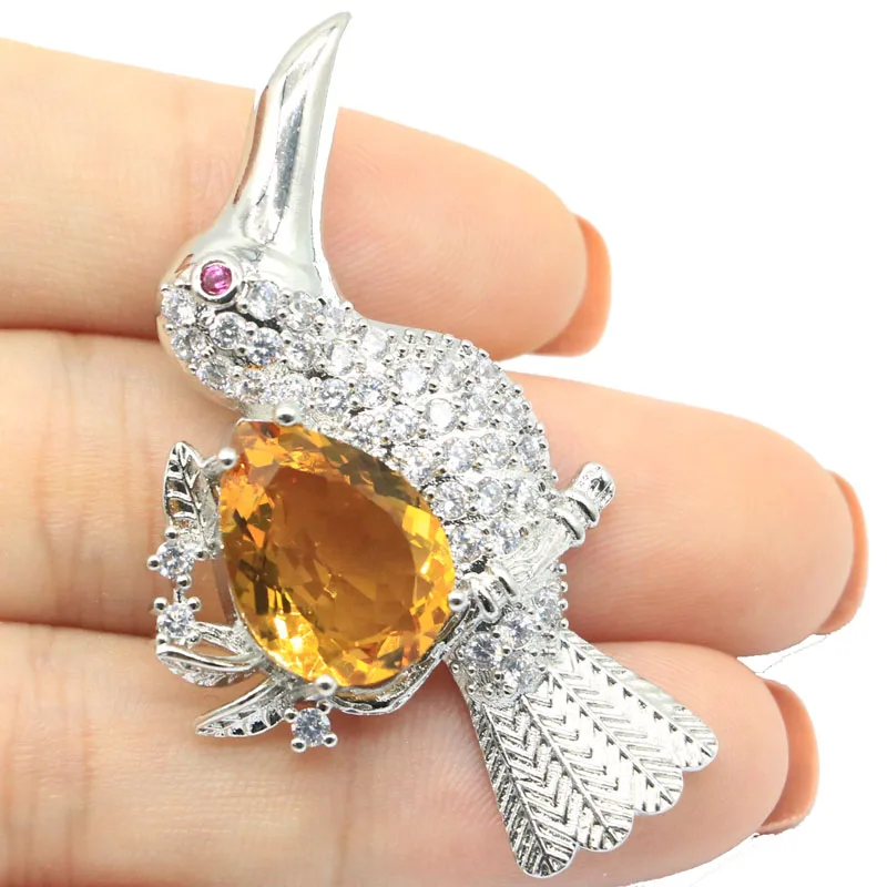 9g Real Customized 925 Solid Sterling Silver Pendant Bird Shape Pink Tourmaline Golden Citrine Green Peridot Violet Tanzanite CZ