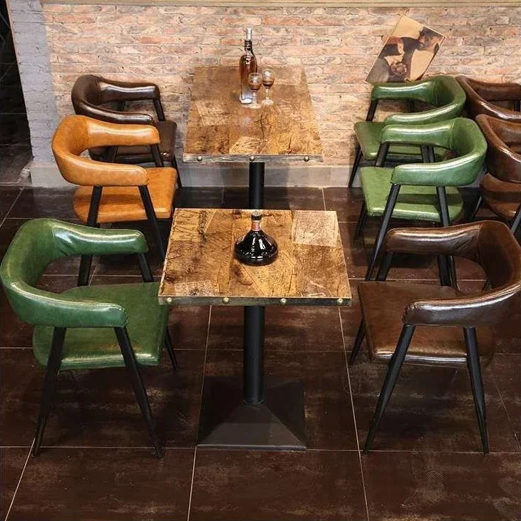 Classic American Industrial Vintage Style Restaurant Bistro Bar Coffee Shop Fast Food Iron Dining Chair And Wooden Table Sets