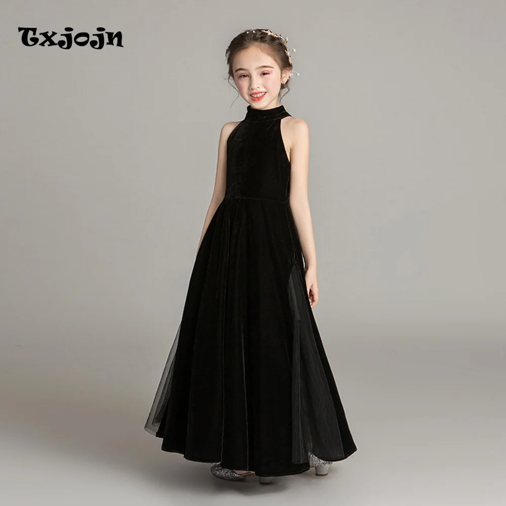 Girl's Ball Gown Black Sleeveless Piano Performance Dress Toddler Teens Child Vestido Hosting Events Birthday Clothes 3-14Y