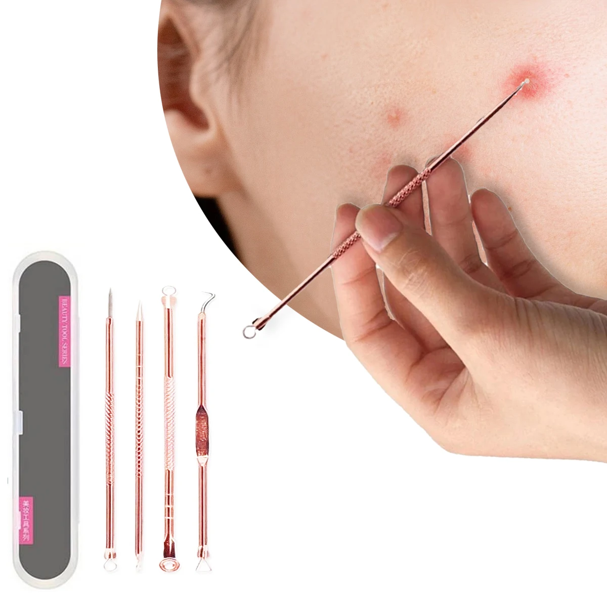 الفولاذ المقاوم للصدأ إزالة حب الشباب إبرة ، ماكياج صالون تجميل ، إبرة إزالة الرؤوس السوداء ، إبرة حب الشباب رئيس مزدوج ، 4 قطعة