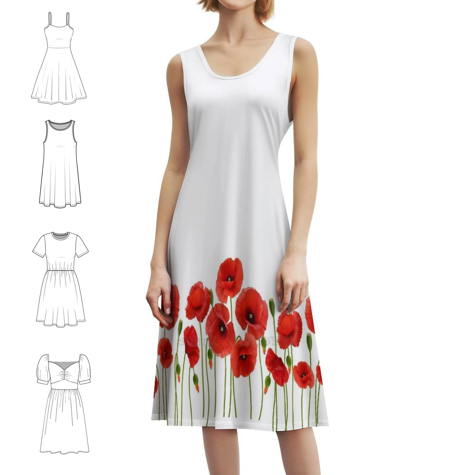 Papoilas floral blusa vestido para mulheres primavera verão vestido casual para festa papoulas flores papoula flor foto vestido de noite feminino