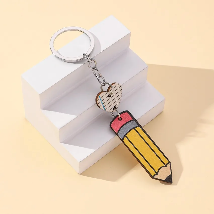 New Keychain Pencil Love Wooden Pendant Simple and Versatile Graduation Season Teacher's Day Gift Wholesale
