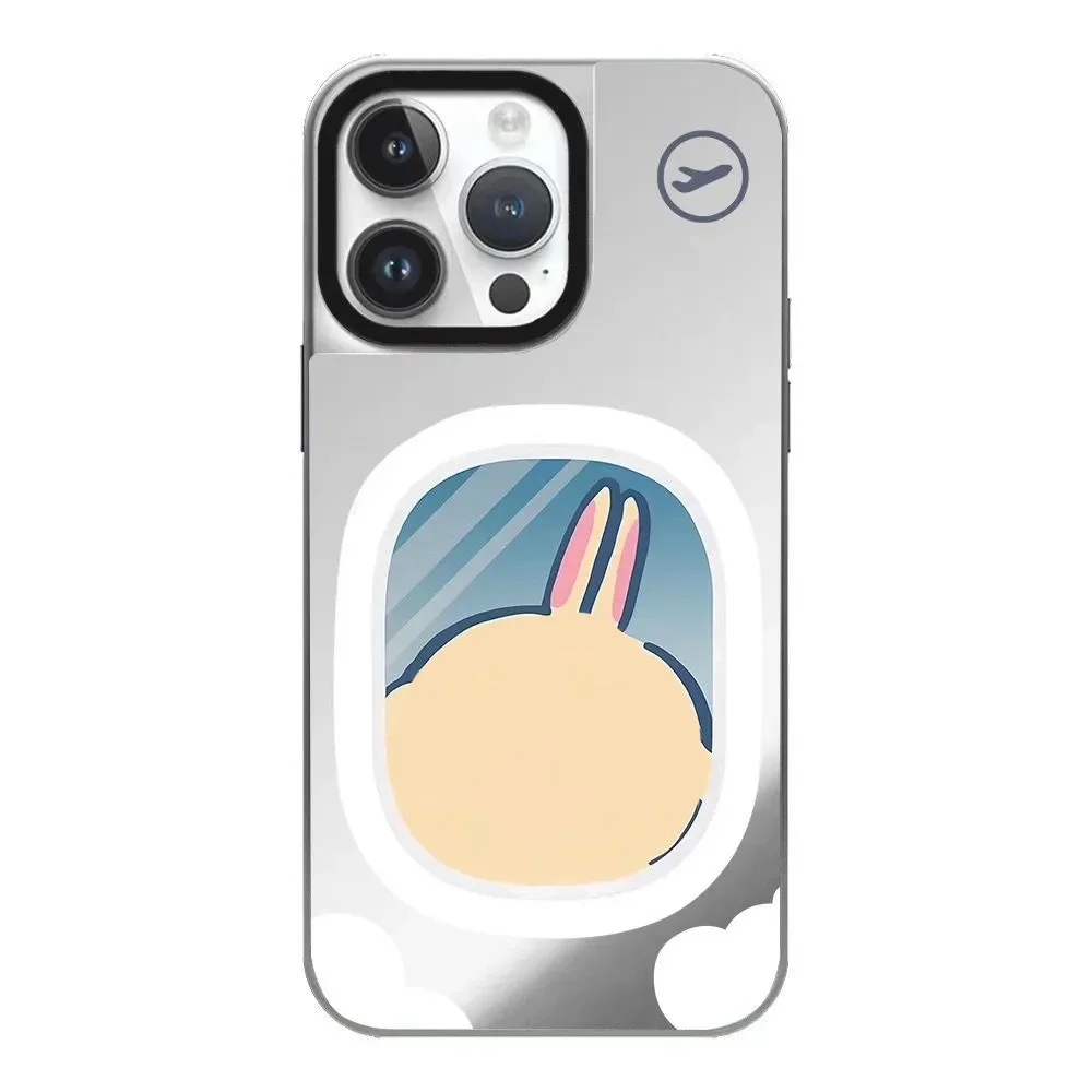 Cartoon Air Travel Silver Border iPhone 12 13 14 15 16 Pro Max Mirror Surface MagSafe Case Cover Shell