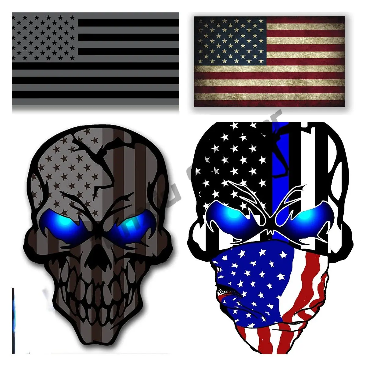 

Personalized Reflective All Black American Flag Stickers skull UV Fade Resistant Vinyl Car Laptop Surfboard Decoration