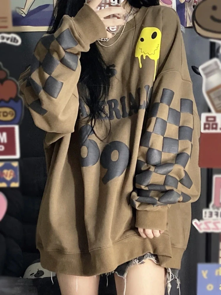 Mulheres Baggy Long Sweatshirt, Loose Pullovers, Top Harajuku Fashion, Streetwear Estética, Roupa Básica, Y2k, Japonês, M, Y2k