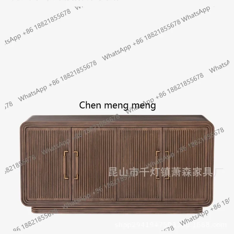 

Black walnut living room TV cabinet Italian light luxury curved entrance cabinet Hotel storage dining side cabinet