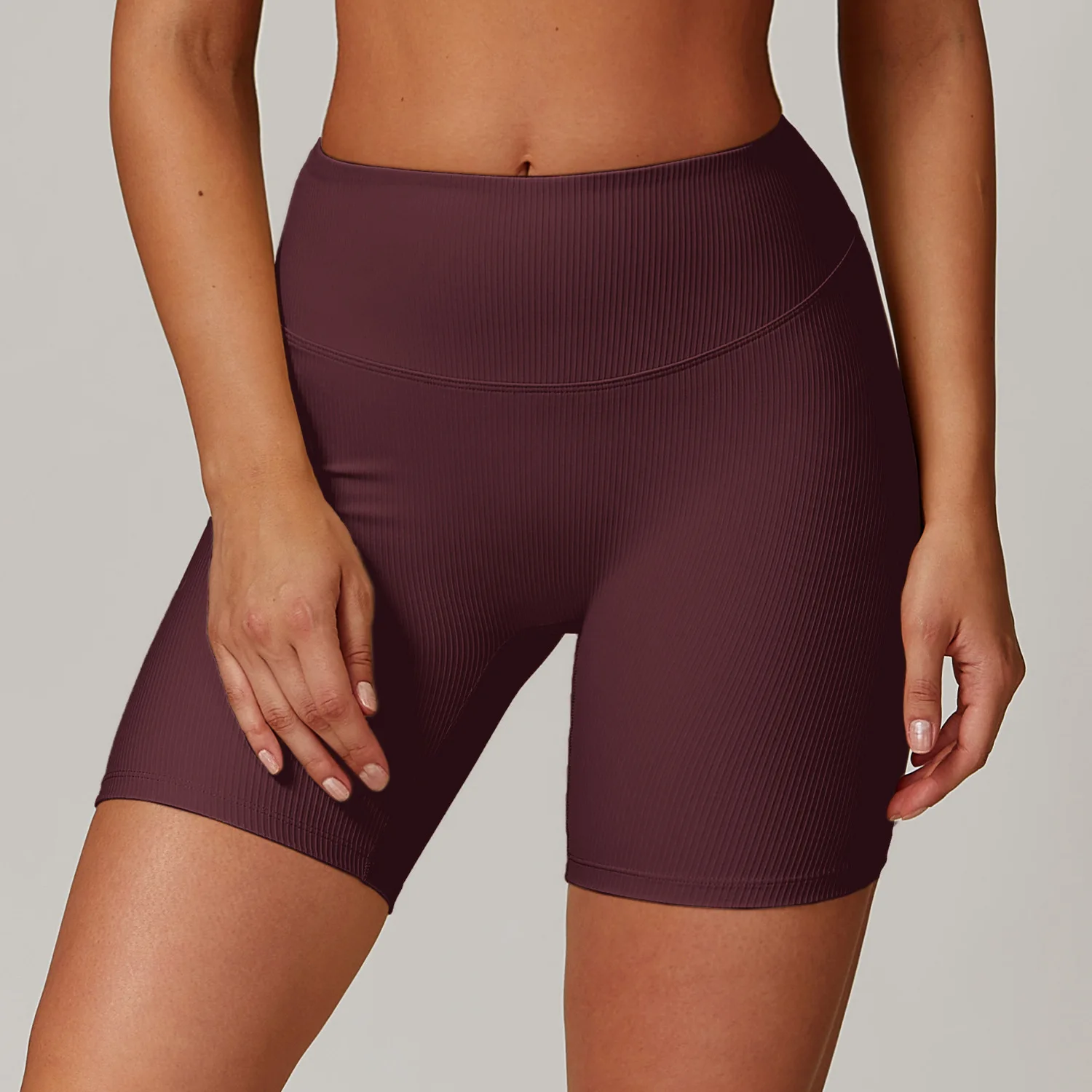 Calções esportivos com nervuras de cintura alta mulheres yoga shorts fino ajuste bunda elevador ginásio correndo alta elástica biker shorts push up treino curto