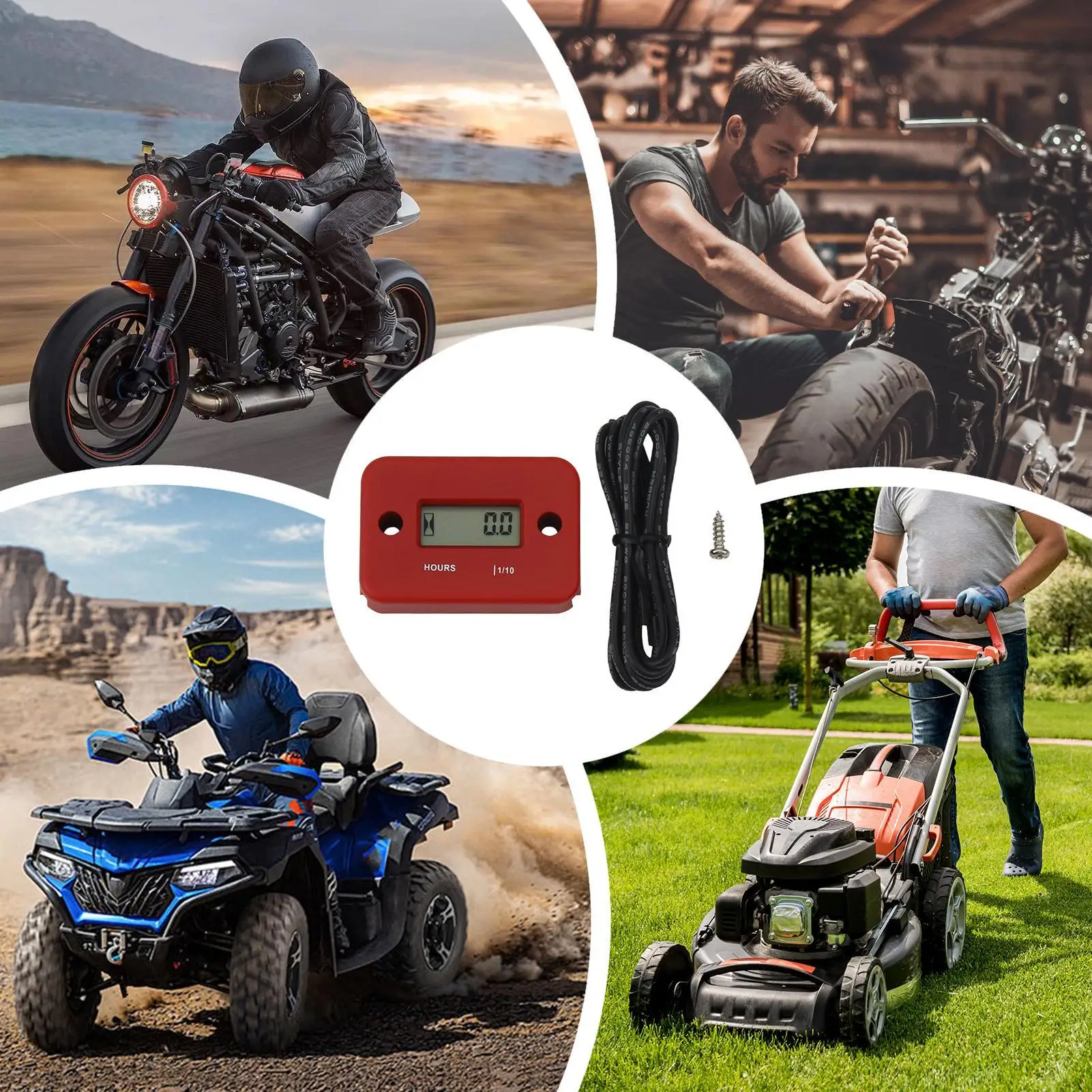 Small Engine Hour Meter LCD Timer With Wires Digital Display Timing Measurement Gauge For Lawn Mower Snowmobile Marine Boat Snow