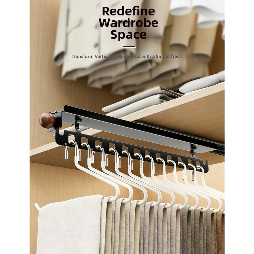 Black Pull-out Hanger Buffer Damping Mechanism Smooth Opening And Closing Heavy Load Support Closet Organization For Wardrobe