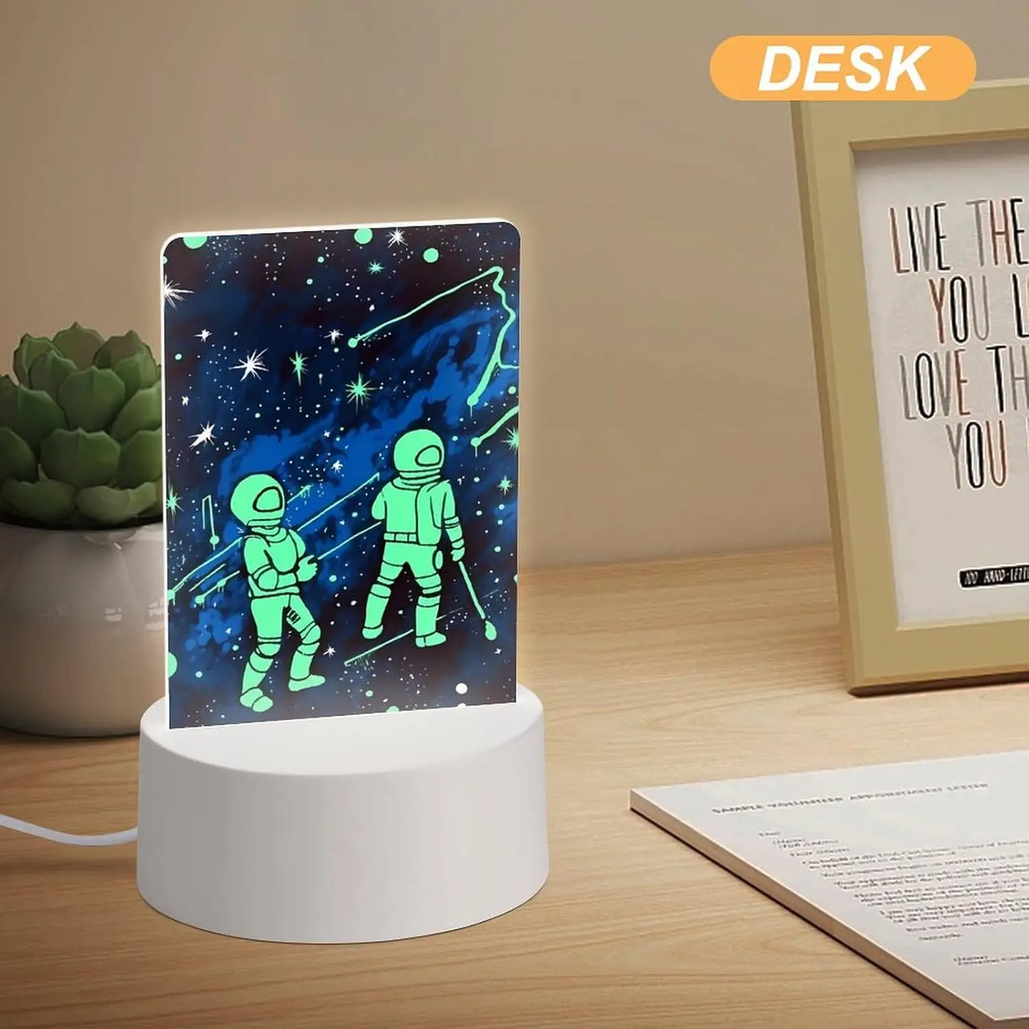 Astronaut Space Graffiti Acrylic Night Light, LED Bedside Lamp Outer‑Space Kids Decor Gift