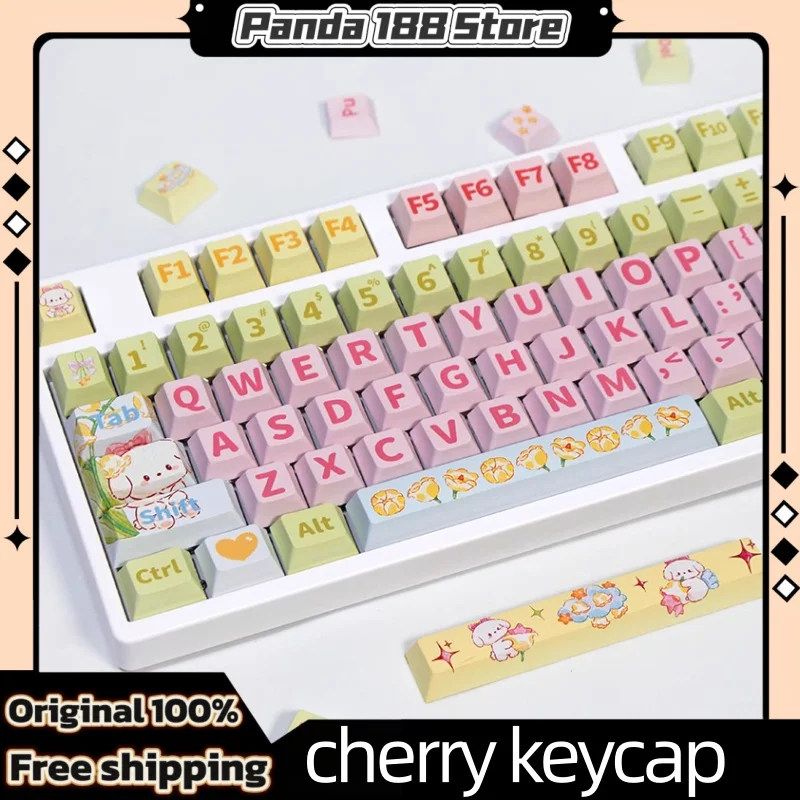 Linglan Puppy Theme Keycaps 131 Keys Cherry Profile Pbt Thermal Sublimation Mechanical Keyboard Customized Cute Keycaps