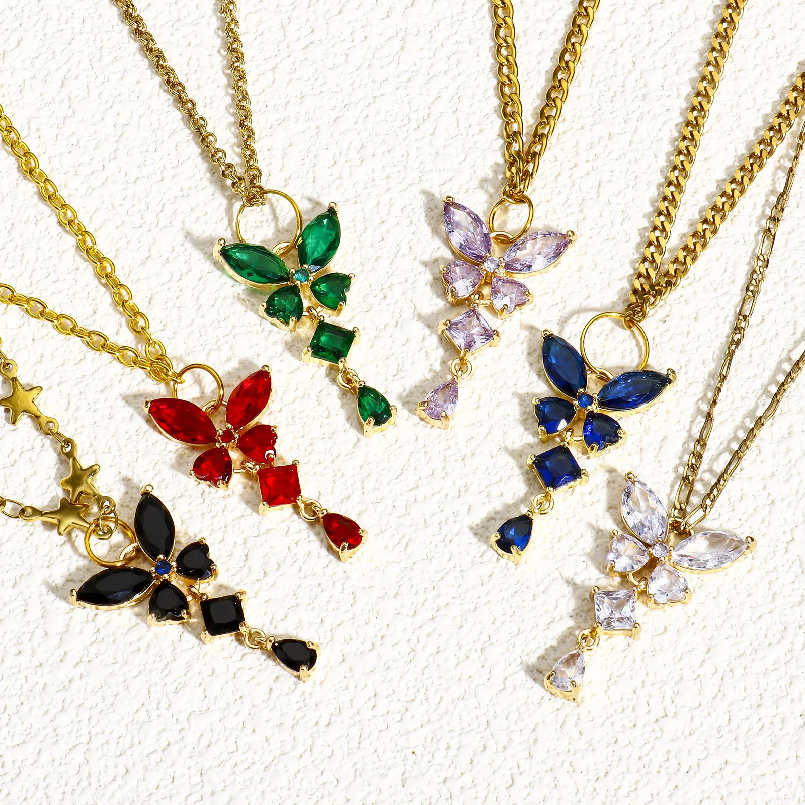 Rhinestone Glass Butterfly Charms Brass Multicolor zirconia Butterfly Tassel Pendants For Jewelry Making Diy Supplies 3.2x1.8cm