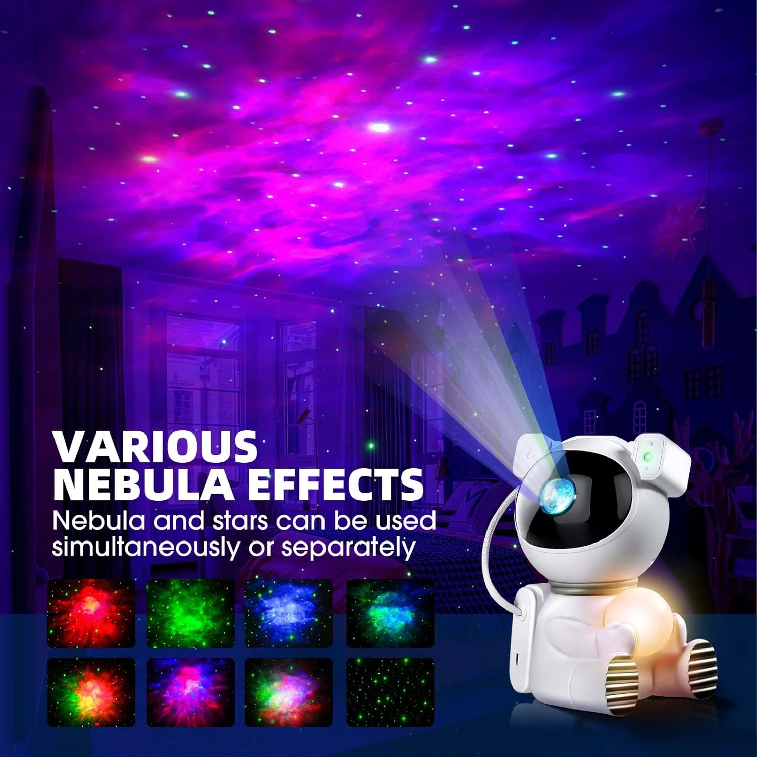 Aurora Projector with 33 Light Effects, LED Star Night Lights Nebula Lamp, Remote Control, White Noises, Bluetooth Speaker - Per
