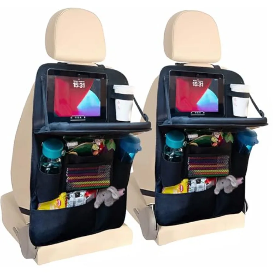 

Backseat Car Organizer with Tray, 9 Storage Pockets Back Seat Protector with Foldable Tablet Holder, Waterproof Back of Seat Ki