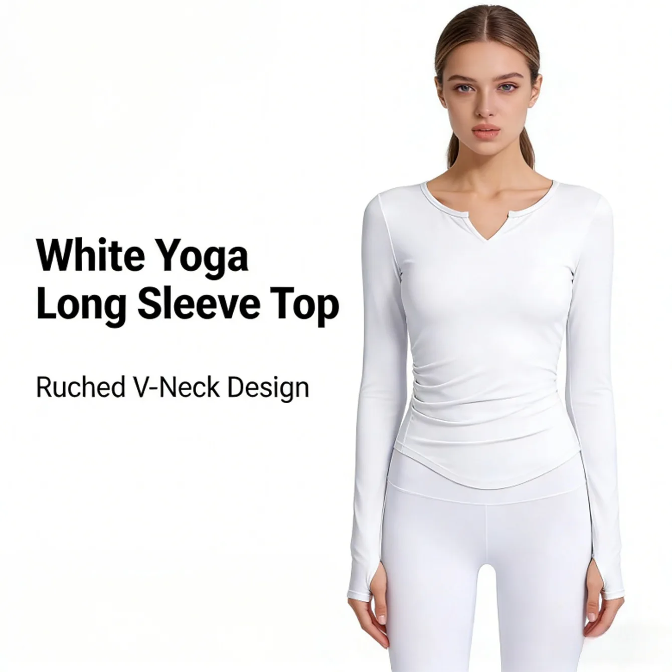 

Женская спортивная футболка с V-образным вырезом, длинным рукавом, встроенным бюстгальтером, для йоги, бега, тренировок в спортзале, дышащая, быстросохнущая