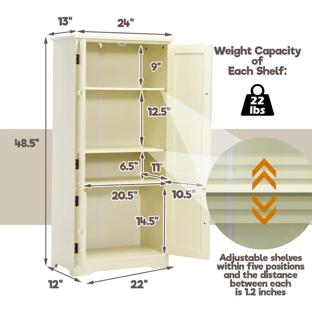 خزانة تخزين مخزن المطبخ، خزانة مطبخ حديثة مع أرفف قابلة للتعديل وجهاز مضاد للتداخل، فلو متعدد الوظائف