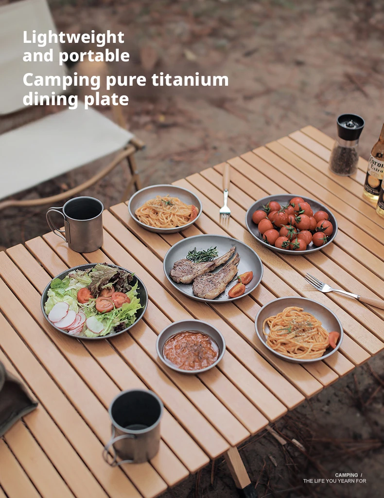 

Pure titanium ultra lightweight portable outdoor camping frosted disc 153-185mm oversized fruit salad tableware and cutlery