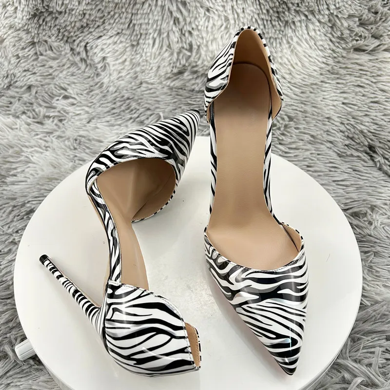 Tikicup Zebra Print Women Sexy D;Orsay punta a punta scarpe con tacco alto abito formale da donna africana décolleté a spillo Plus Size 33-45