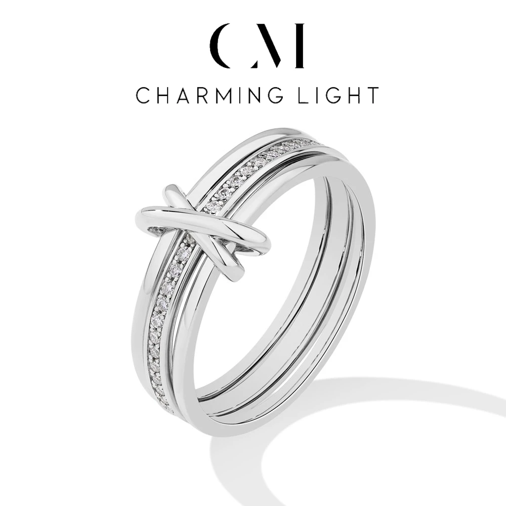 CHARMING Relax Moissanite Band Ring S925 Sterling Sliver Brilliant Diamond for Women 3 Rings Connect for Engagement Jewelry Gift
