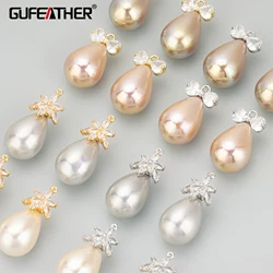 GUFEATHER ME22, 보석 액세서리, 18k 금 도금, 플라스틱 진주, 지르콘, 손으로 만든, 보석 만들기, 매력, diy 펜던트, 4 개/몫