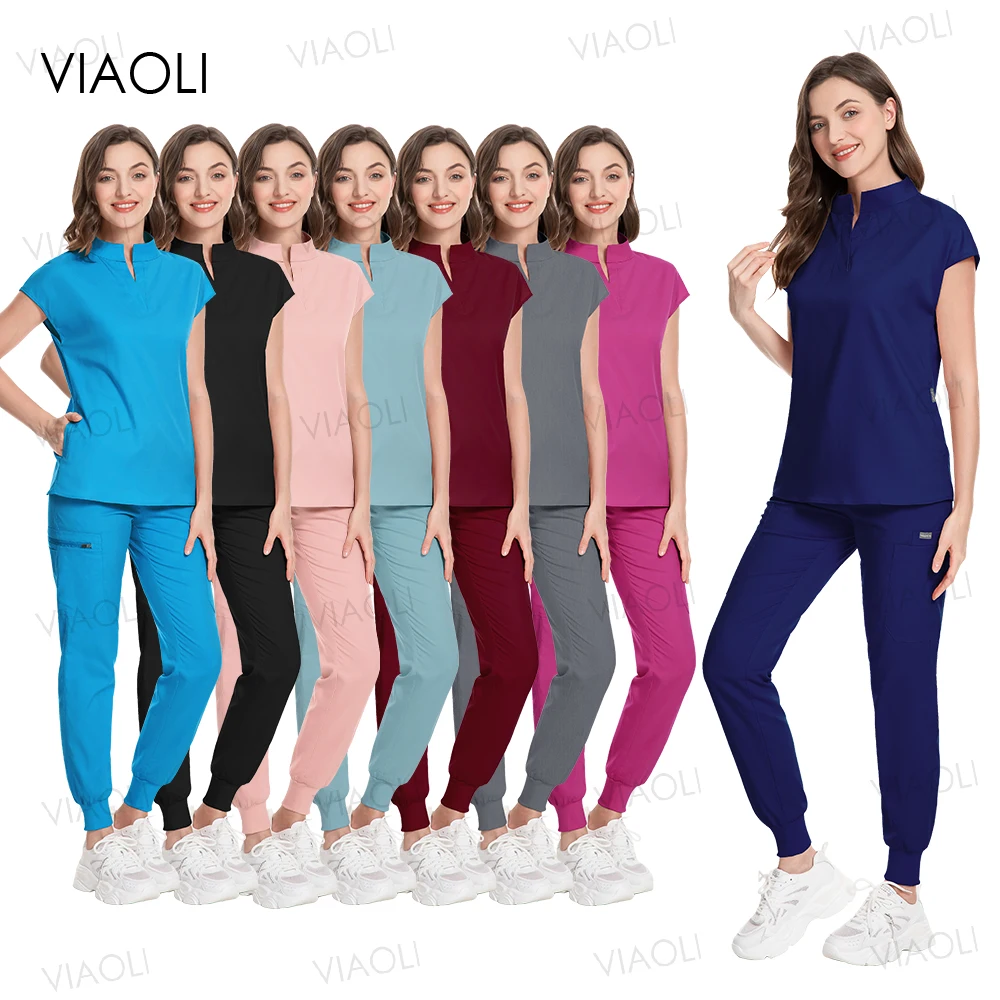 

Women Beautician Spa Salon Clothes Medical Uniform Nurse Scrub Set Surgical Top Pants Pet Shop Doctor Workwear Clinic Accessorie