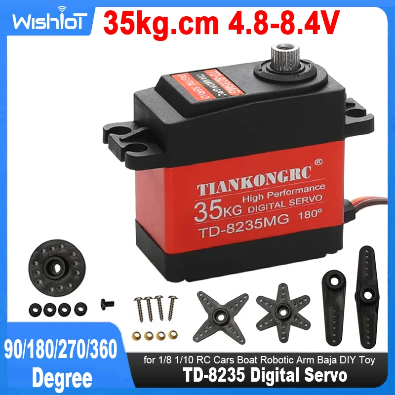 TD-8235 Digital Servo 35KG 180/270/360 derajat rotasi tahan air Metal Gear untuk 1/8 1/10 mobil RC perahu robot lengan Baja mainan DIY