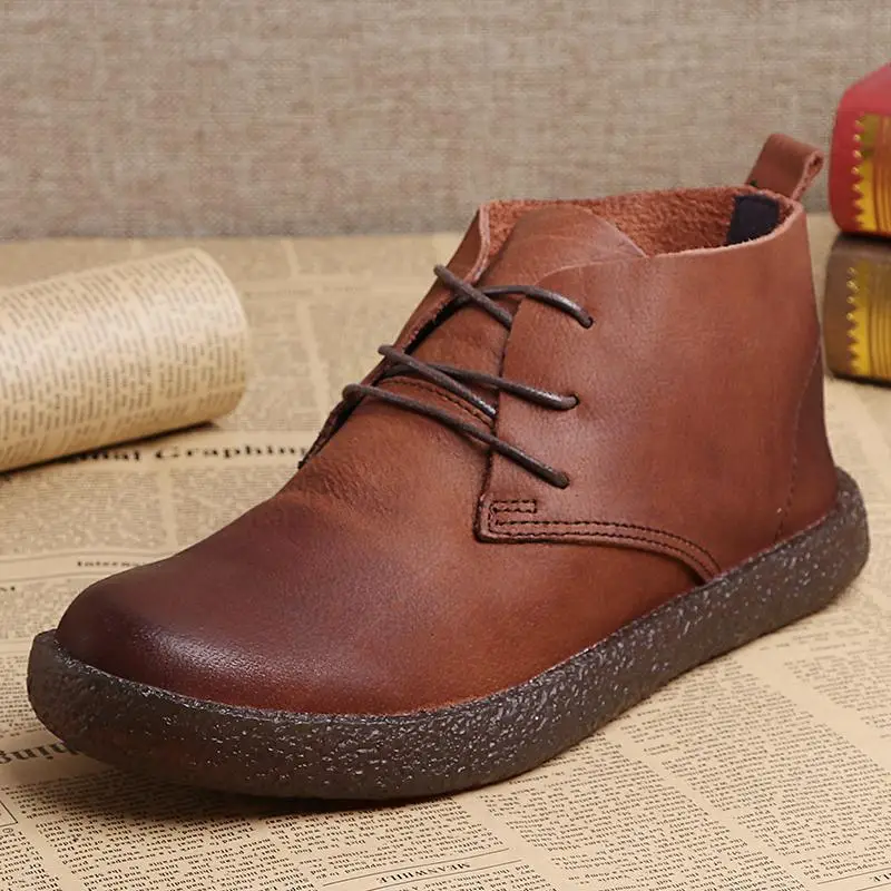 

Vintage Men's Shoes Soft Leather Soft Sole High-top Casual Shoes Men' Breathable Non-slip British Male Short Boots