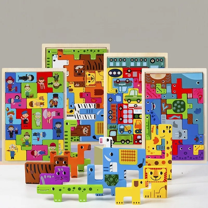 

Montessori Wooden Block Puzzles 3D Puzzles Character Sea Animals Vehicles Thinking Training Early Educational Toys Children Gift