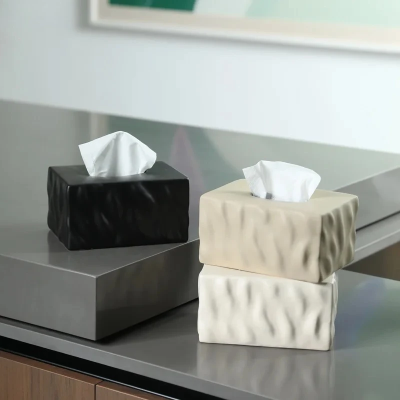 Creative Uneven Texture Tissue Box Coffee Table Desk Decoration Minimalism Ceramic Tissue Box Bedside Table Paper Towel Case