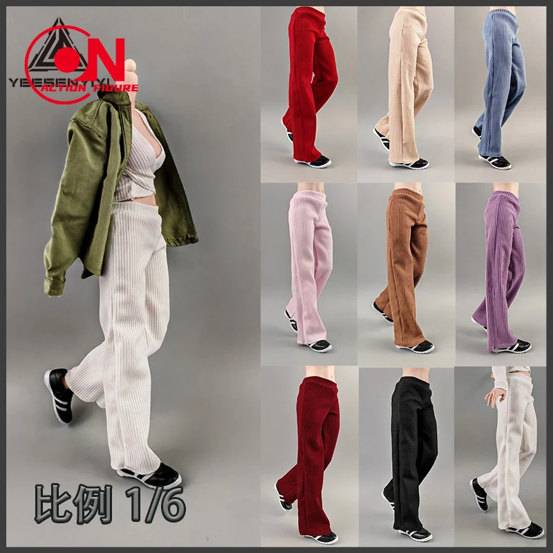 

1/6 Scale Female Thick Striped Wide Leg Pants Clothes Accessories Model Fit 12'' AT202 AT203 Soldier Action Figure Body Dolls