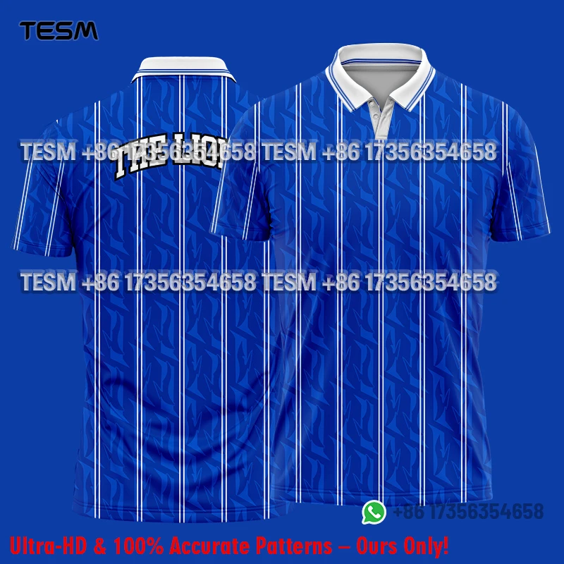 Men Retro Blue Striped Polo Shirt 3D Print Short Sleeve Sports Jersey Streetwear Fashion Casual Soccer Training T Shirts