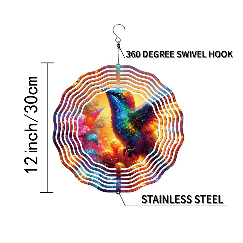 1PC Stereoscopic Color Colorful Bird Steel Wind Spinners With 360° Rotating Hook Pendant With Swivel Hook Cute For Balcony Decor