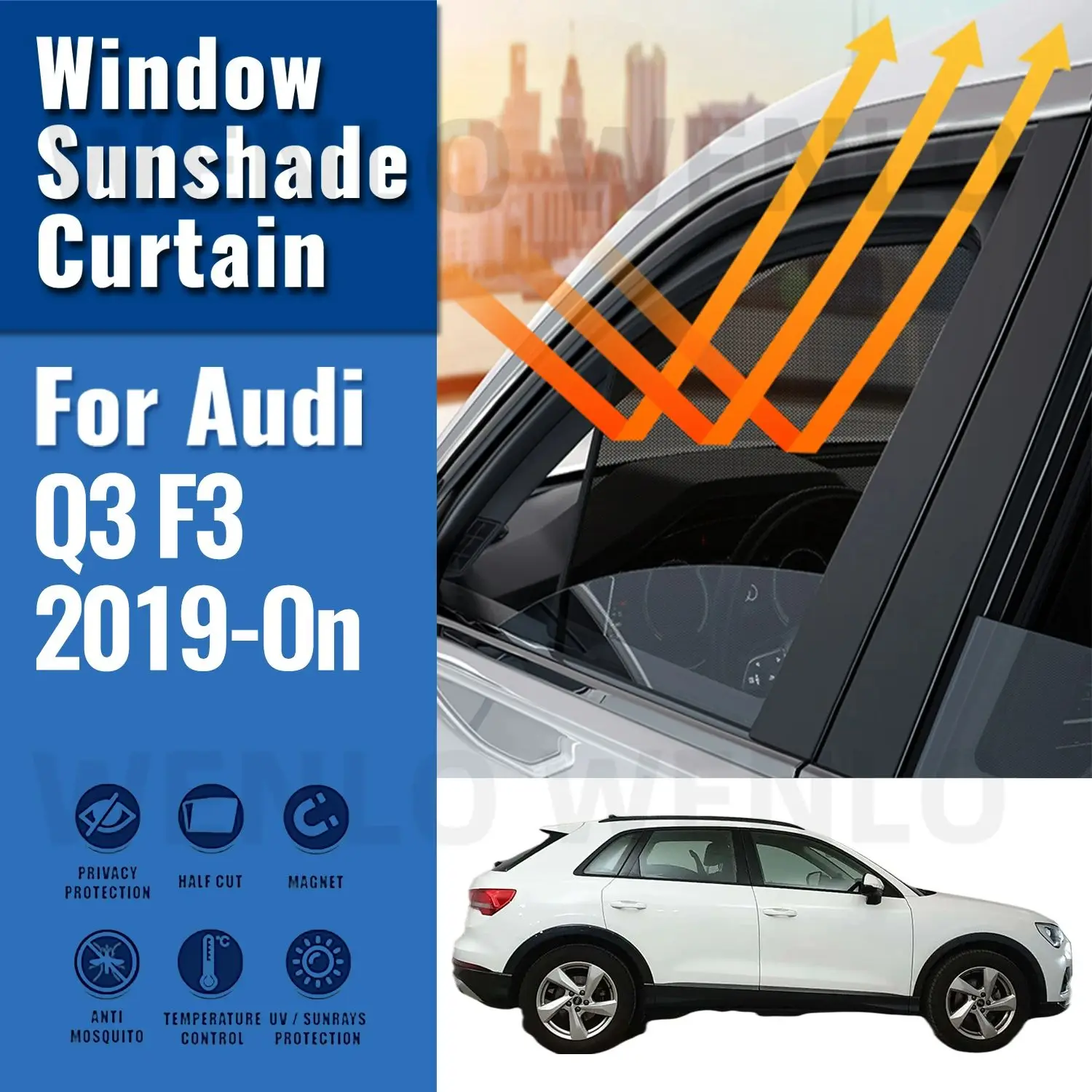 

For Audi Q3 F3 2019-2024 Side Baby Window Sun Shade Visor Magnetic Car Sunshade Shield Front Rear Windshield Frame Curtain