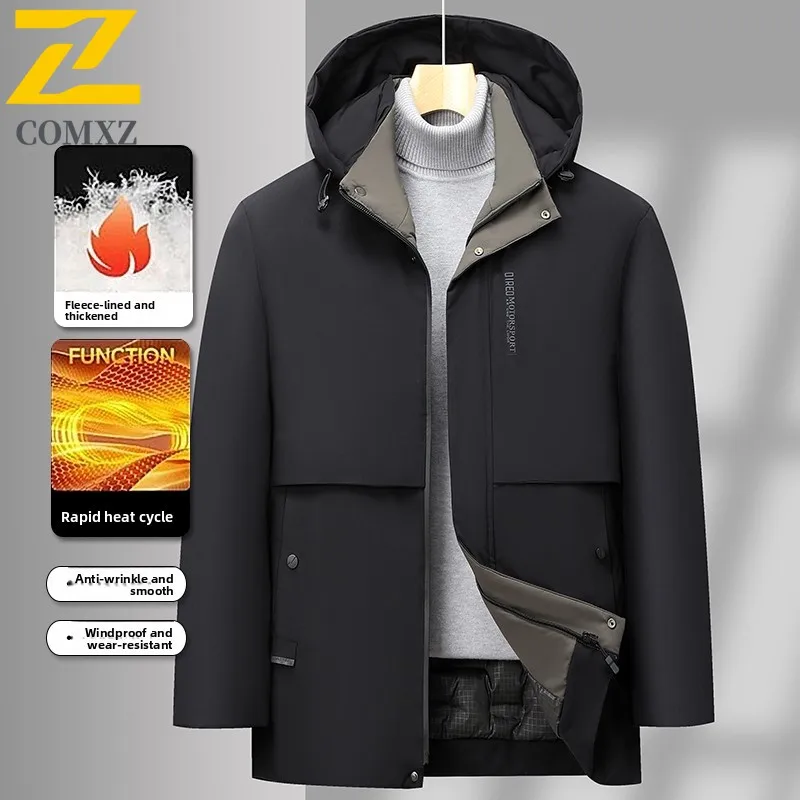Männer Gepolsterte Jacke Mode Mit Kapuze Outdoor Büro Verdickt Warme Parka Minimalistischen Casual Reise Kälte Beständig Winter Männer Kleidung