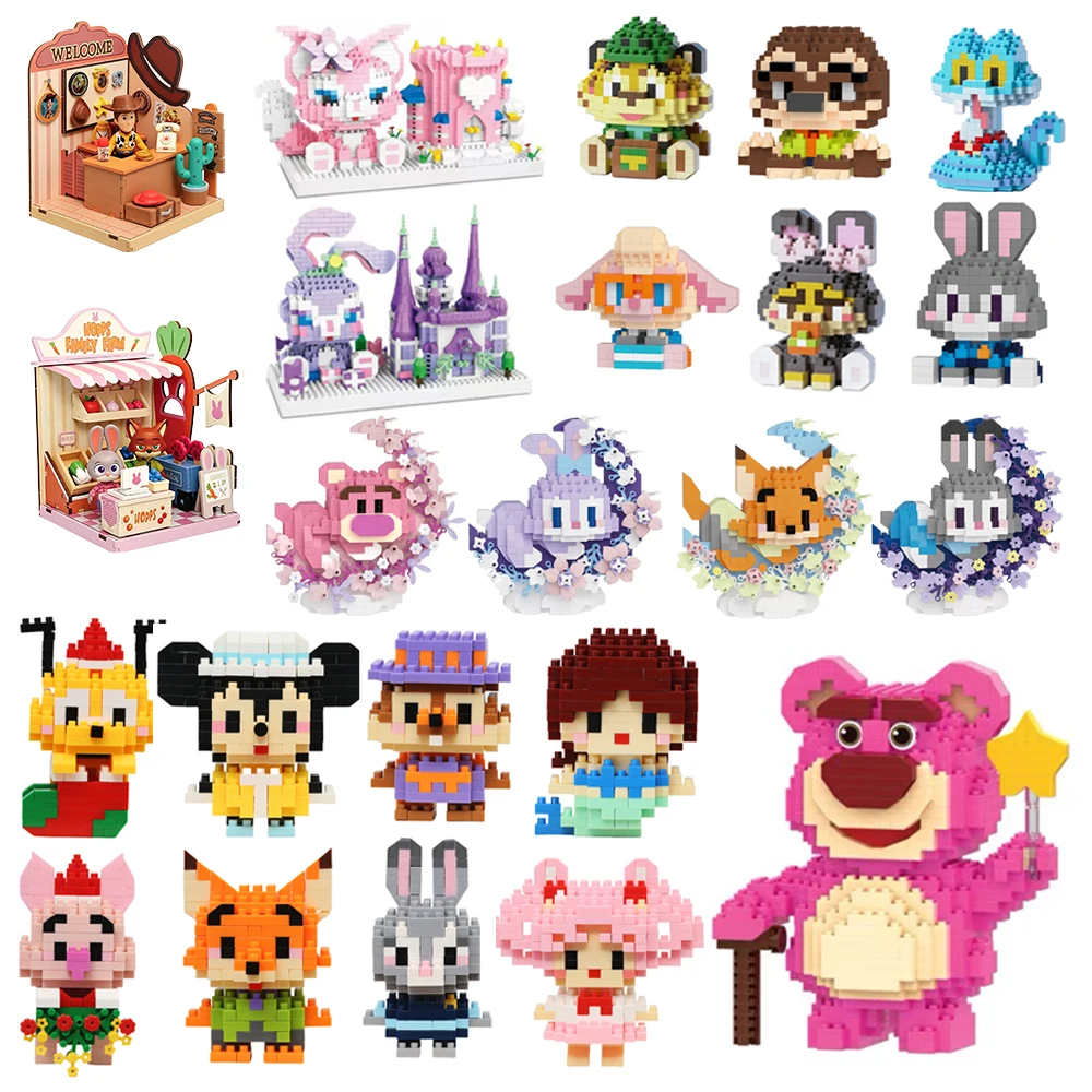 Bloques de construcción de Disney Nick Mickey Mouse, Judy Disney Duffy Lotso, muñeco de Pato Donald, juguete para niños, regalo de cumpleaños Linabell