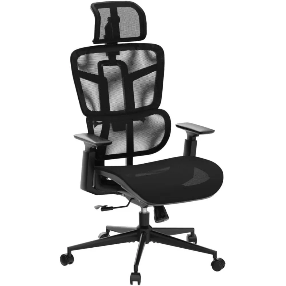 كرسي مكتب مريح - مسند ظهر قابل للتعديل ودعم قطني، كرسي كمبيوتر شبكي كبير مع وظيفة إمالة وقفل #5