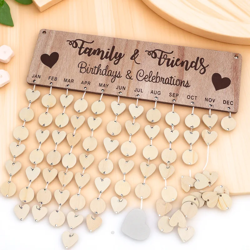 

1Set Wooden Countdown Calendar DIY Hanging Board for Birthday Reminder Wall Plaque with Pre-Drilled Hooks Round Heart Slices