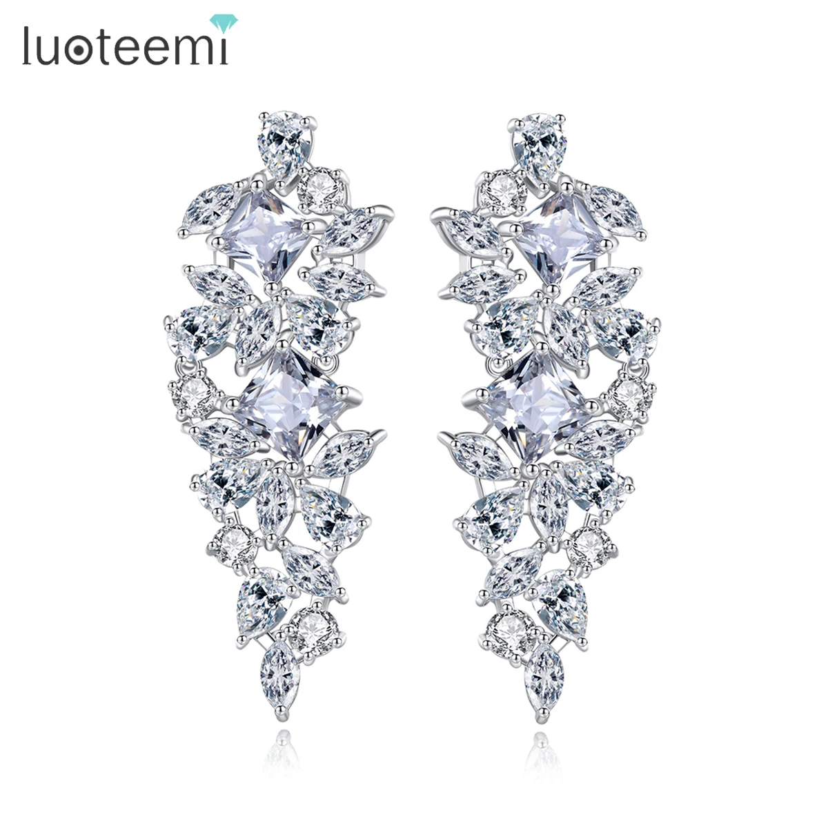 LUOTEEMI Stunning Clear Water Drop Cubic Zirconia Drop Earrings for Women Luxury Flower Bridal Wedding Engagement Accessories