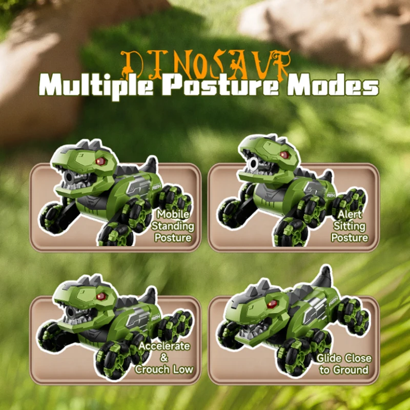 8 Wheel Stunt Smart Watch Sensing Voice Remote Control Dinosaur 2.4G 4WD One Key Spray Music Lighting Off Road RC Dinosaur