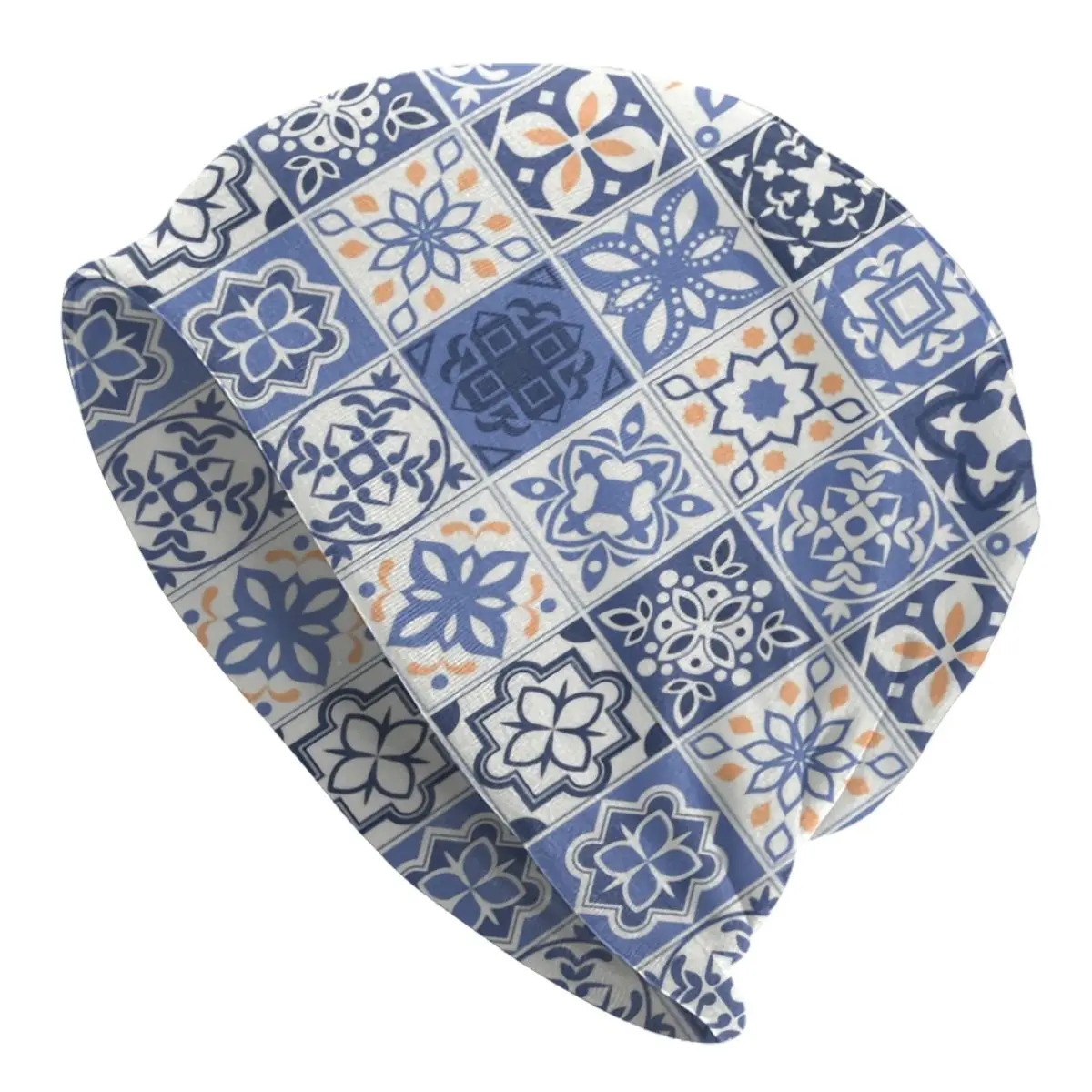 Custom Blue Portuguese Tile Beanie Cap Unisex Winter Bonnet Knit Hats Outdoor Ski Portugal Azulejo Flower Skullies Beanies Caps
